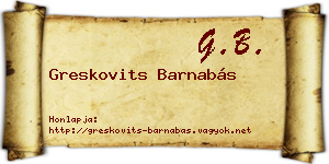 Greskovits Barnabás névjegykártya